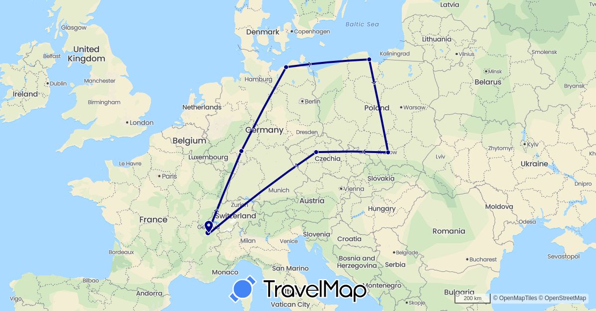 TravelMap itinerary: driving in Czech Republic, Germany, France, Poland (Europe)